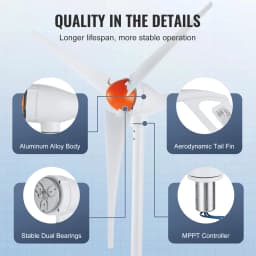 SucceBuy 500 W Wind Turbine Generator w/Anemometer 12V Wind Turbine Kit 3-Blade Wind Power Generator MPPT Controller for Homeuse