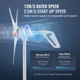 SucceBuy 500 W Wind Turbine Generator w/Anemometer 12V Wind Turbine Kit 3-Blade Wind Power Generator MPPT Controller for Homeuse