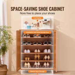 SucceBuy 5Tiers 2Door 40.35" Tall and Adjustable Shelves Rattan Shoe Storage Entryway Cabinet Ideal for Entryway Closet Hallway