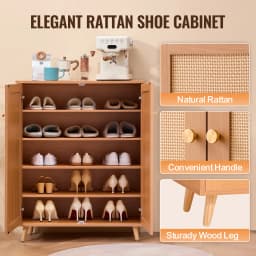 SucceBuy 5Tiers 2Door 40.35" Tall and Adjustable Shelves Rattan Shoe Storage Entryway Cabinet Ideal for Entryway Closet Hallway