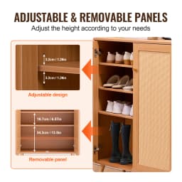 SucceBuy 5Tiers 2Door 40.35" Tall and Adjustable Shelves Rattan Shoe Storage Entryway Cabinet Ideal for Entryway Closet Hallway