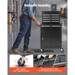 SucceBuy 5 Drawers Rolling Tool Chest 2-in-1 Tool Cabinet Organizer with Lock Bar Metal Toolbox for Workshop Garage Storage