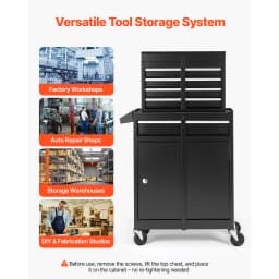 SucceBuy 5 Drawers Rolling Tool Chest 2-in-1 Tool Cabinet Organizer with Lock Bar Metal Toolbox for Workshop Garage Storage