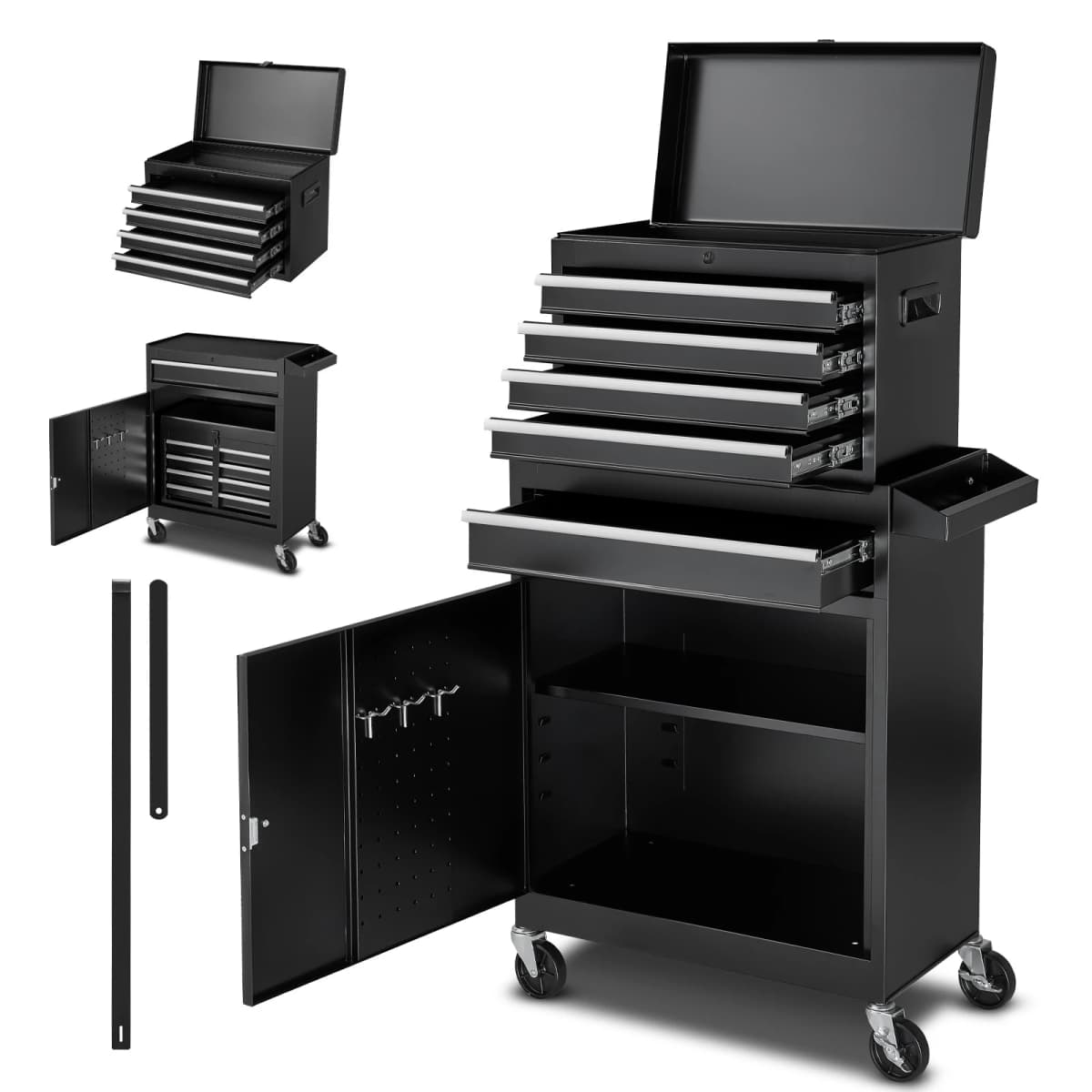 SucceBuy 5 Drawers Rolling Tool Chest 2-in-1 Tool Cabinet Organizer with Lock Bar Metal Toolbox for Workshop Garage Storage