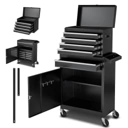 SucceBuy 5 Drawers Rolling Tool Chest 2-in-1 Tool Cabinet Organizer with Lock Bar Metal Toolbox for Workshop Garage Storage