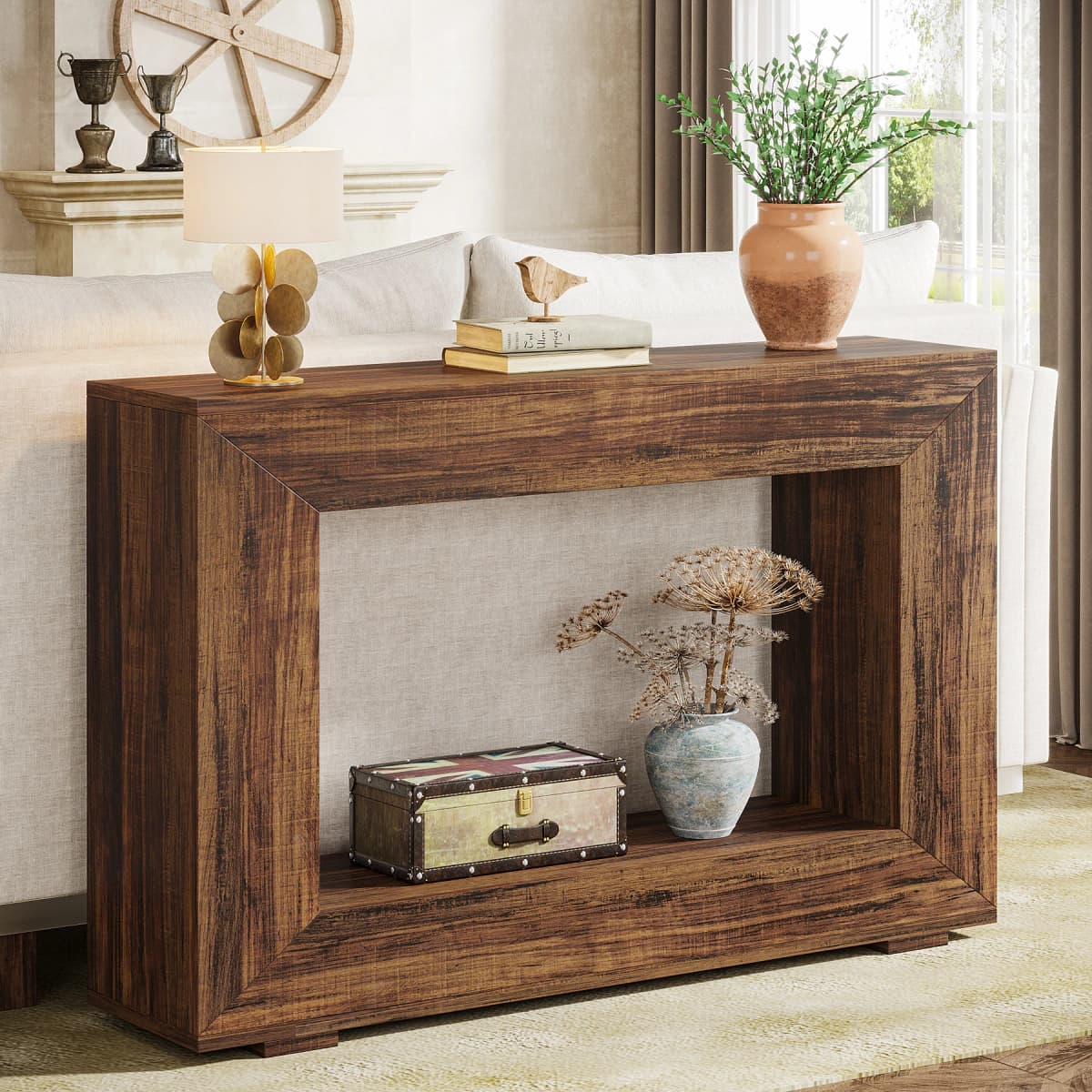 Tribesigns Farmhouse Console Table, 47 Inches Entryway Console Table with Storage, Industrial Hallway Accent Table