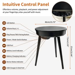 Smart End Table with Bluetooth Speakers and USB Port Round Side Table LED Nightstand for Outdoor Camping Living Room