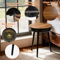 Smart End Table with Bluetooth Speakers and USB Port Round Side Table LED Nightstand for Outdoor Camping Living Room
