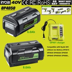 Replacement for Ryobi 40V 6.0/8.0 Lithium OP4040 Battery With OP401 Charger P4050 OP40602 OP40261 OP4060 OP4030