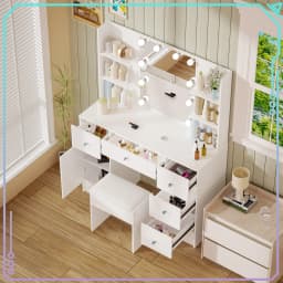 Dressing Table Set 5 Drawers with 10 LED Lights Mirror and Stool Vanity Desk