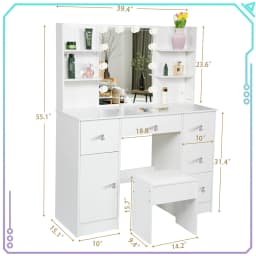Dressing Table Set 5 Drawers with 10 LED Lights Mirror and Stool Vanity Desk