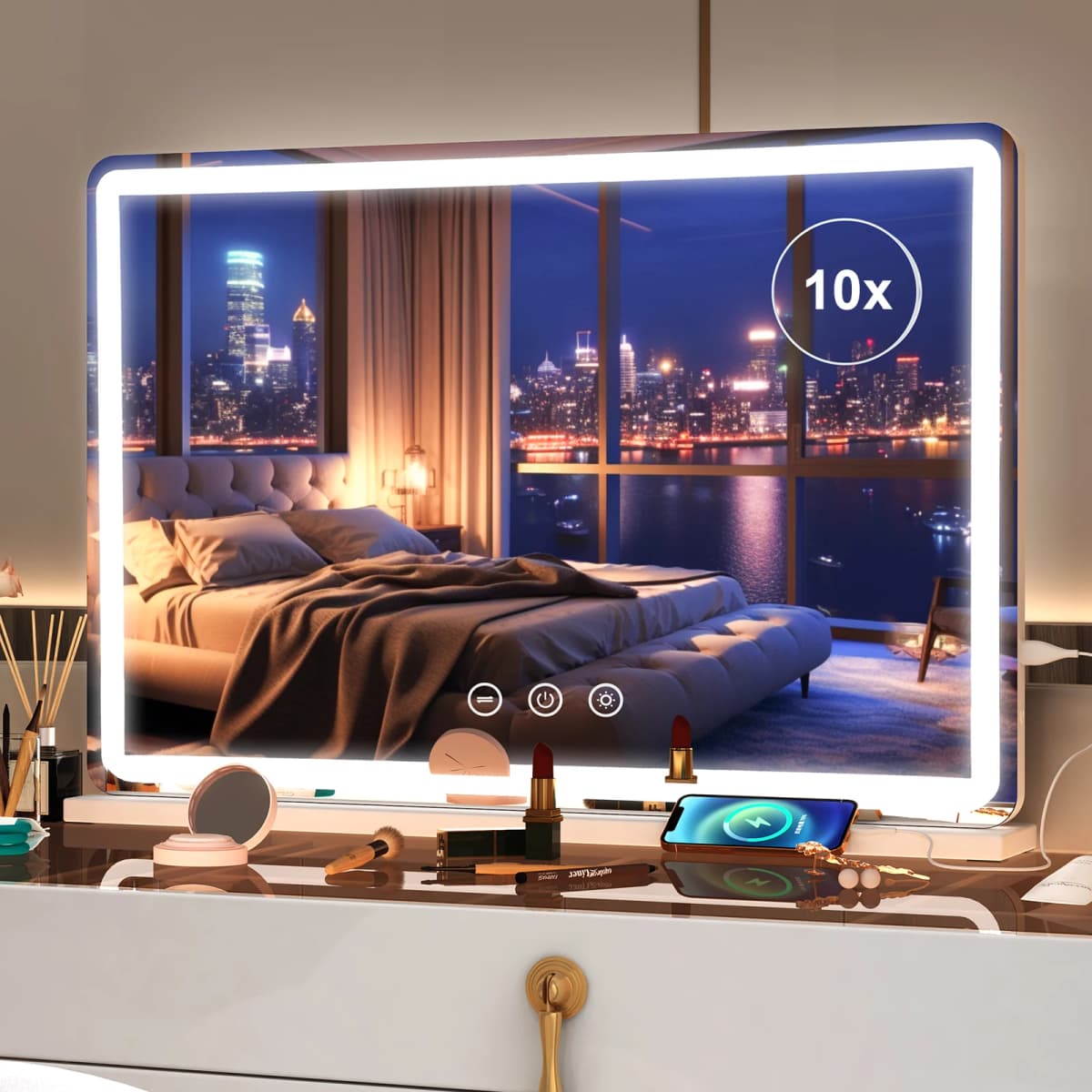 Teousev 80CM Large LED Hollywood Vanity Mirror 3 Color Dimmable Touch Control CRI≥90 Light Strip Make Up Mirror Dressing Table