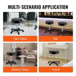 SucceBuy Rolling Round Stool 40cm Diameter with 5Swivel Casters 360° Rotation Height Adjustable Round Stool for Bar Salon Office