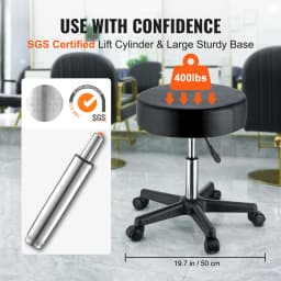SucceBuy Rolling Round Stool 40cm Diameter with 5Swivel Casters 360° Rotation Height Adjustable Round Stool for Bar Salon Office