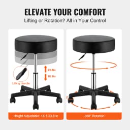 SucceBuy Rolling Round Stool 40cm Diameter with 5Swivel Casters 360° Rotation Height Adjustable Round Stool for Bar Salon Office