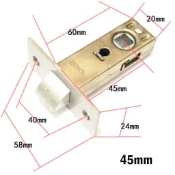 45mm Flat Fork Mortice Door Tubular Latch Internal Bolt Facility Sprung Catch