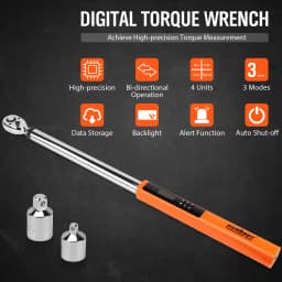 HORUSDY 1/2" Drive Digital Torque Wrench, 25-250Ft.lb / 34-340N.m 2% Accuracy LED Display with Socket Adaptors DIY & Home Repair