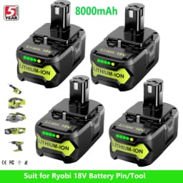 VANON 1/2/4Pcs P108 18V 8.0Ah Replace for RYOBI One+ Plus Li-Ion Battery Pin P104 P107 RB18L50 RB18L20 P108