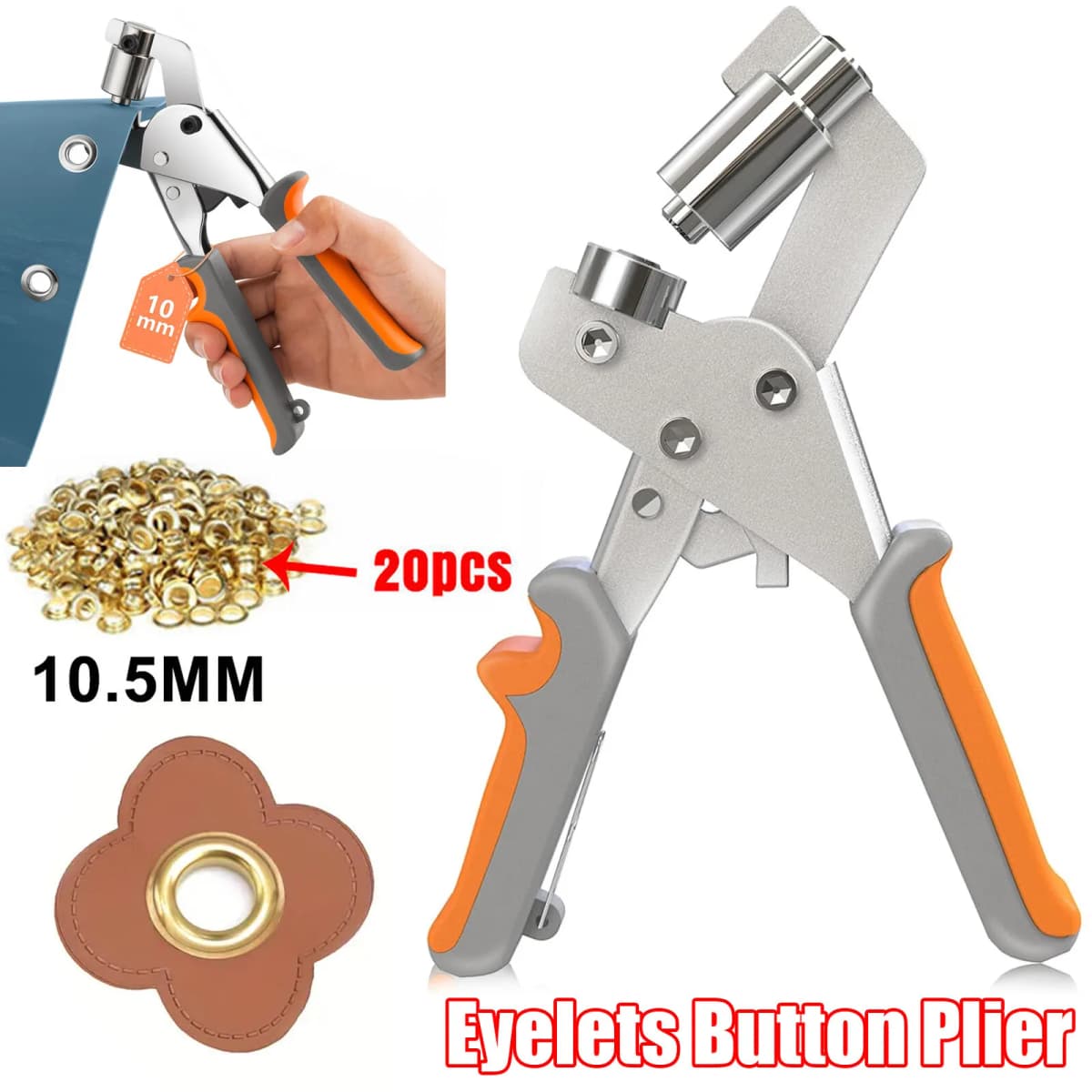 Heavy Duty Grommet Tool Kit Eyelet Hole Puncher Pliers Grommets Press Set 10.5mm