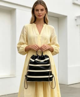Striped Drawstring Backpack Leather Material Personalized Text Logo Bag Foldable Portable For Travel School