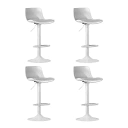 4 Piece White Faux Leather Swivel Gas Lift Bar Stools Adjustable Kitchen Dining Chairs