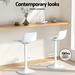 4 Piece White Faux Leather Swivel Gas Lift Bar Stools Adjustable Kitchen Dining Chairs