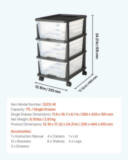 SucceBuy Plastic Storage Drawers Cart w/ Wheels Rolling Closet Organization and Storage Dividers for Office Supplies Classrooms