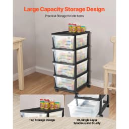 SucceBuy Plastic Storage Drawers Cart w/ Wheels Rolling Closet Organization and Storage Dividers for Office Supplies Classrooms