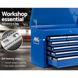 9 Drawer Steel Tool Cabinet Mobile Garage Organizer Storage Chest Blue Heavy Duty Workshop Toolbox