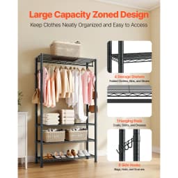 SucceBuy Clothing Garment Rack 3/4 Adjustable Tiers with Carbon Steel 450/500 lbs Closet Wardrobe for Bedroom Clothing Store