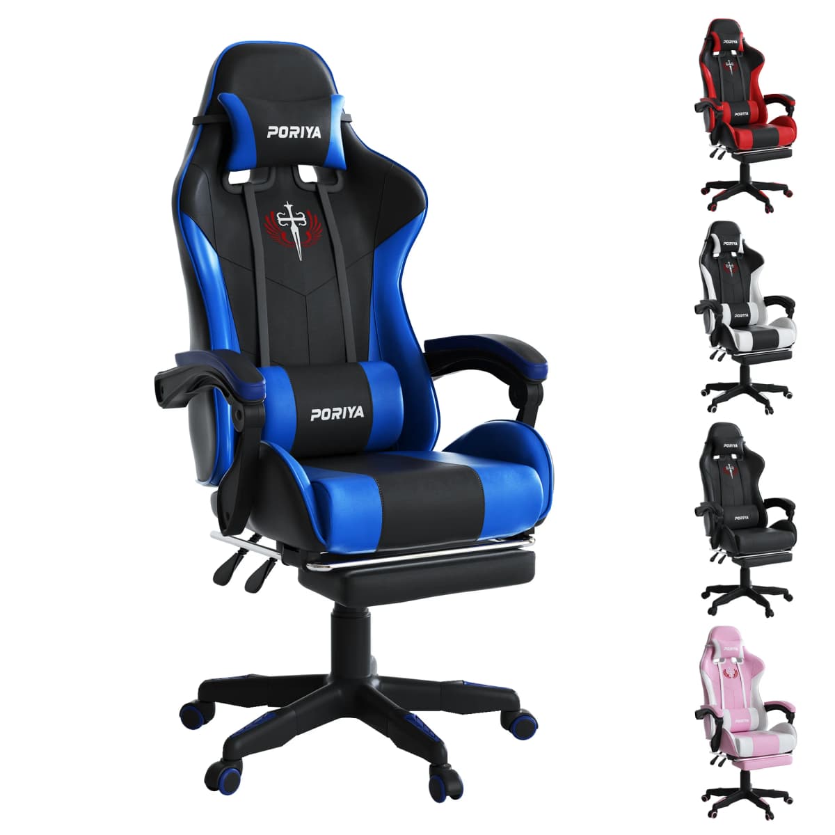 Gaming Office Chair Racing Executive Footrest Computer Seat PU Leather