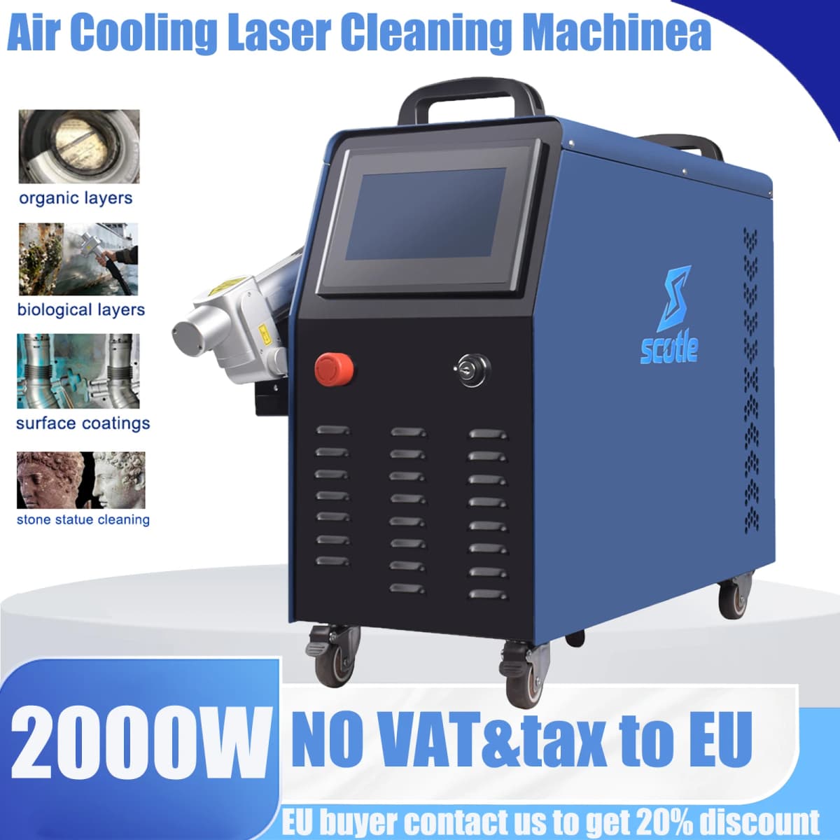 Air Cooling Laser Cleaning Machine Paint Removal 1500W 2000W Cleaner Scan Width 300MM Professional Handheld Laser Cleaning Guns