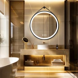 LUVODI 32" Large Round Black Framed Bathroom Mirror With Touch Sensor Smart Lighted Vanity Mirror with LED Lights
