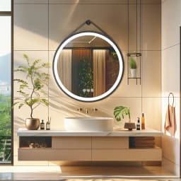 LUVODI 32" Large Round Black Framed Bathroom Mirror With Touch Sensor Smart Lighted Vanity Mirror with LED Lights