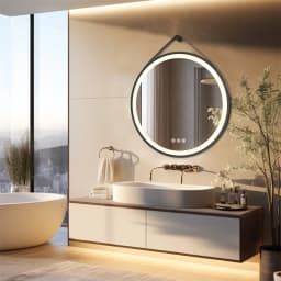 LUVODI 32" Large Round Black Framed Bathroom Mirror With Touch Sensor Smart Lighted Vanity Mirror with LED Lights