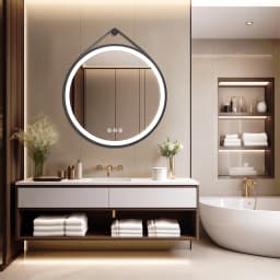 LUVODI 32" Large Round Black Framed Bathroom Mirror With Touch Sensor Smart Lighted Vanity Mirror with LED Lights