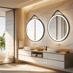 LUVODI 32" Large Round Black Framed Bathroom Mirror With Touch Sensor Smart Lighted Vanity Mirror with LED Lights