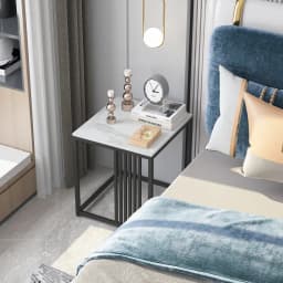 LUVODI White Square Coffee Table Luxury Sintered Stone Sofa Side End Table for Living Room Bedroom Balcony