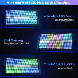 MINGJIE 4PCS 1000W LED Stage Strobe Light 50000H Lifespan Aluminum Alloy Housing DMX512 RDM 8 Segments Running Horse Flash Effect for DJ Bar