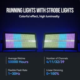 MINGJIE 4PCS 1000W LED Stage Strobe Light 50000H Lifespan Aluminum Alloy Housing DMX512 RDM 8 Segments Running Horse Flash Effect for DJ Bar