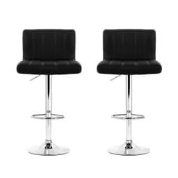 2x Adjustable Gas Lift PU Leather Bar Stools Black Modern Swivel Counter Chairs