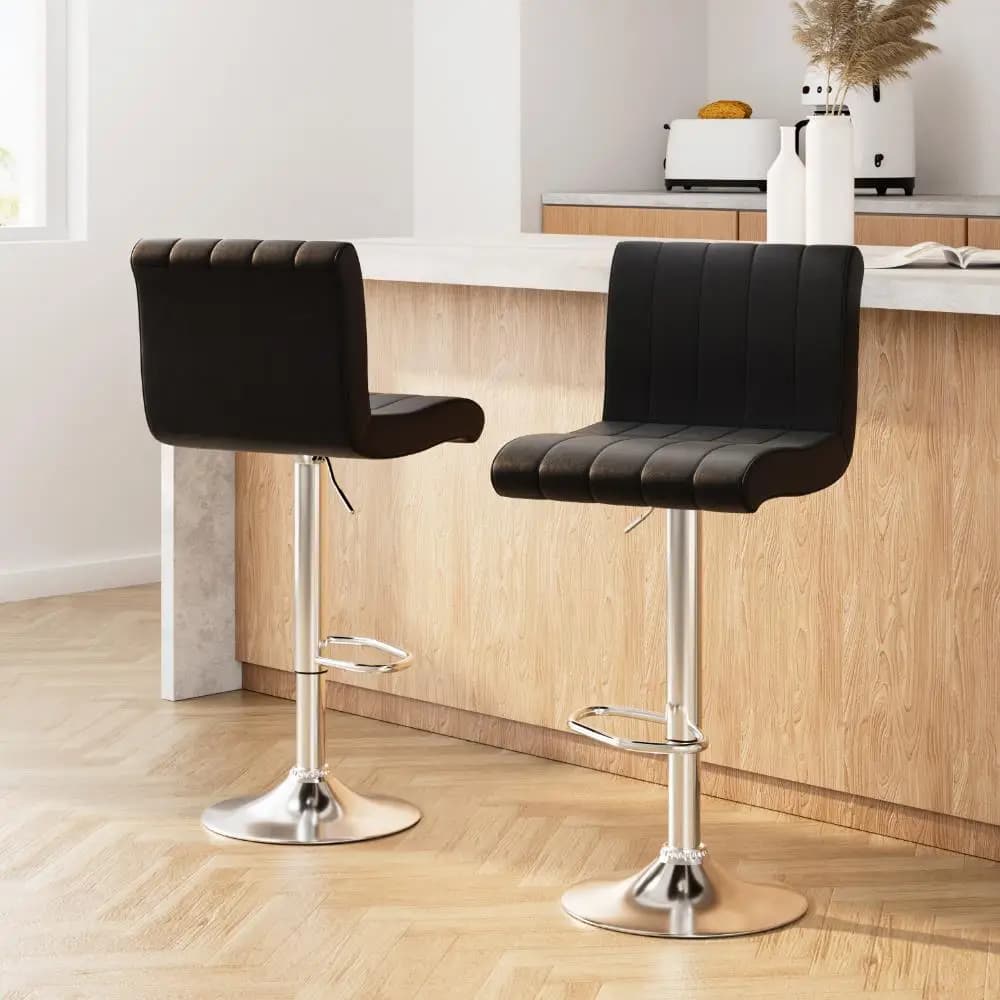 2x Adjustable Gas Lift PU Leather Bar Stools Black Modern Swivel Counter Chairs