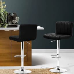 2x Adjustable Gas Lift PU Leather Bar Stools Black Modern Swivel Counter Chairs