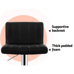 2x Adjustable Gas Lift PU Leather Bar Stools Black Modern Swivel Counter Chairs