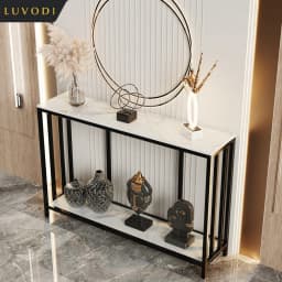 Long-Style 47.2 Inch Console Entryway Table with Metal Black Frame 2 Tiers Sofa Storage Display Table for Hallway Living Room