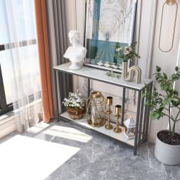Long-Style 47.2 Inch Console Entryway Table with Metal Black Frame 2 Tiers Sofa Storage Display Table for Hallway Living Room