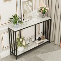 Long-Style 47.2 Inch Console Entryway Table with Metal Black Frame 2 Tiers Sofa Storage Display Table for Hallway Living Room