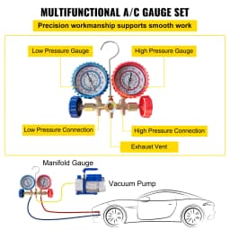 SucceBuy Vacuum Pump 4CFM 1/4HP HVAC A/C Air Refrigerant Rotary Vane Vacuum Pump 1-Stage 1 Valve AC Manifold Gauge R134a Set