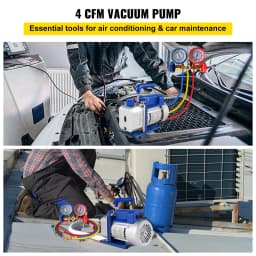 SucceBuy Vacuum Pump 4CFM 1/4HP HVAC A/C Air Refrigerant Rotary Vane Vacuum Pump 1-Stage 1 Valve AC Manifold Gauge R134a Set