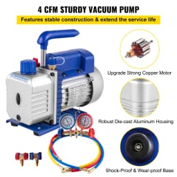 SucceBuy Vacuum Pump 4CFM 1/4HP HVAC A/C Air Refrigerant Rotary Vane Vacuum Pump 1-Stage 1 Valve AC Manifold Gauge R134a Set